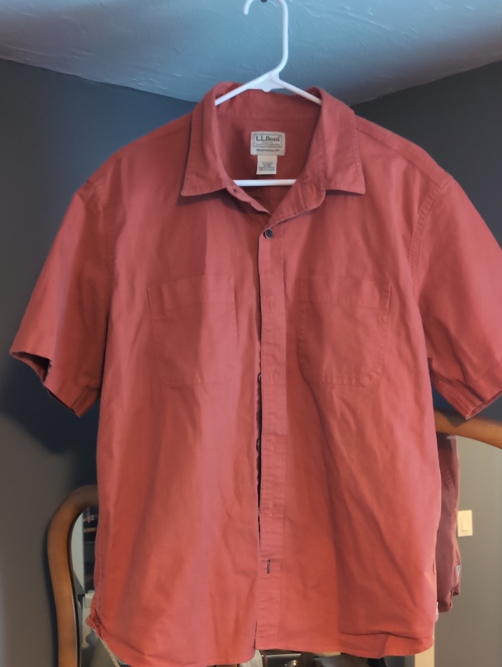 L.L. Bean Men's Short-Sleeve Button-Down Shirt — Rust Red
